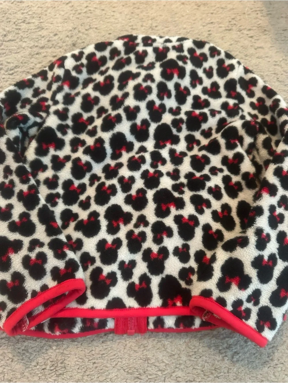 Disney Black, White and Pink Leopard Fleece Top with Red Trim